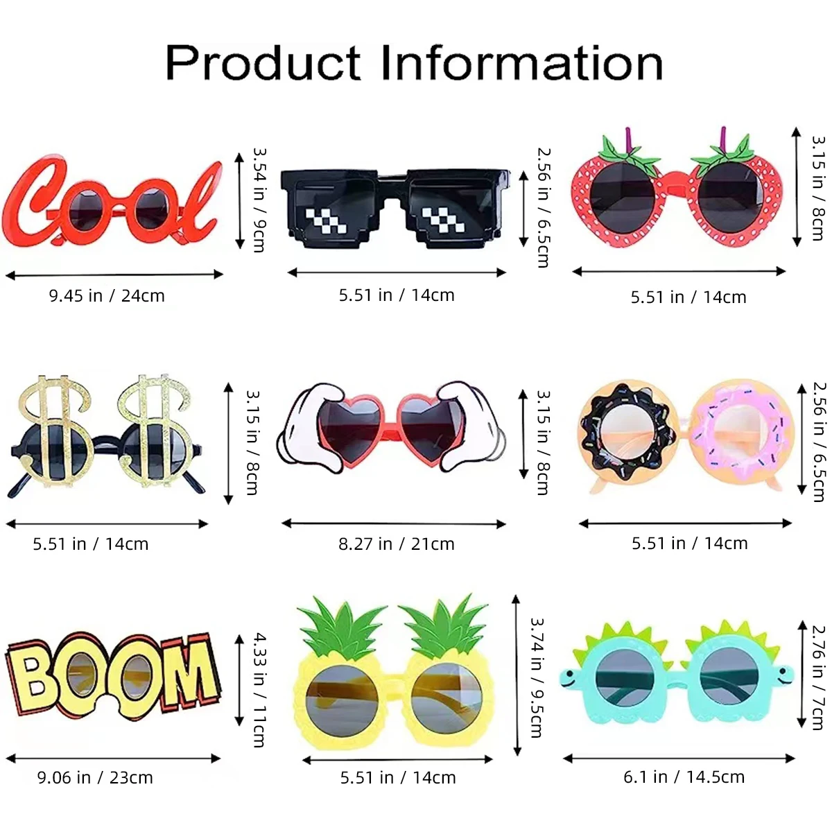 9 Pairs Funny Hawaiian Glasses,  Party Sunglasses Funny Novelty Giant Fancy Summer Kids Party Favors,Photo Booth Props Beach The