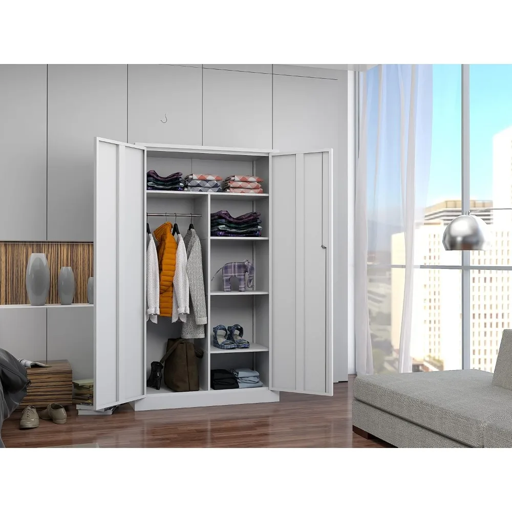 Белый 72-й высокий стальной шкафчик для сотрудников с подвесным стержнем, полками и запираемым хранилищем