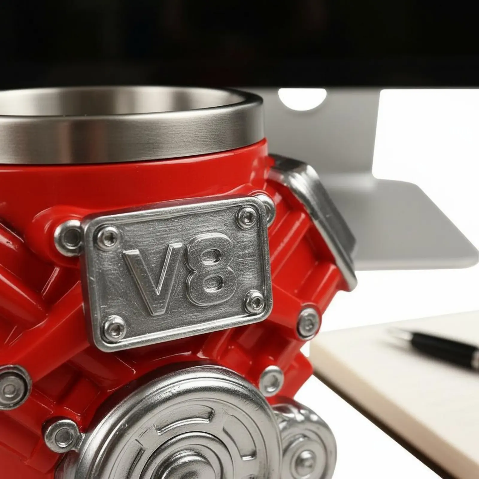 V8 Engine Mug Distinctive Gift Notion Car Engine Coffee Mug Resin and Stainless Steel Mug Novelty Drinkware for Dad, Man Cave