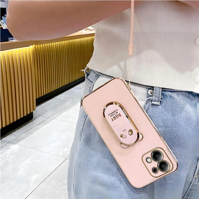 note13 Cute Bear Folding Crossbody Lanyard Case For Xiaomi Redmi Note 13 pro 13c 4G 5G Redmi 13 c Cover