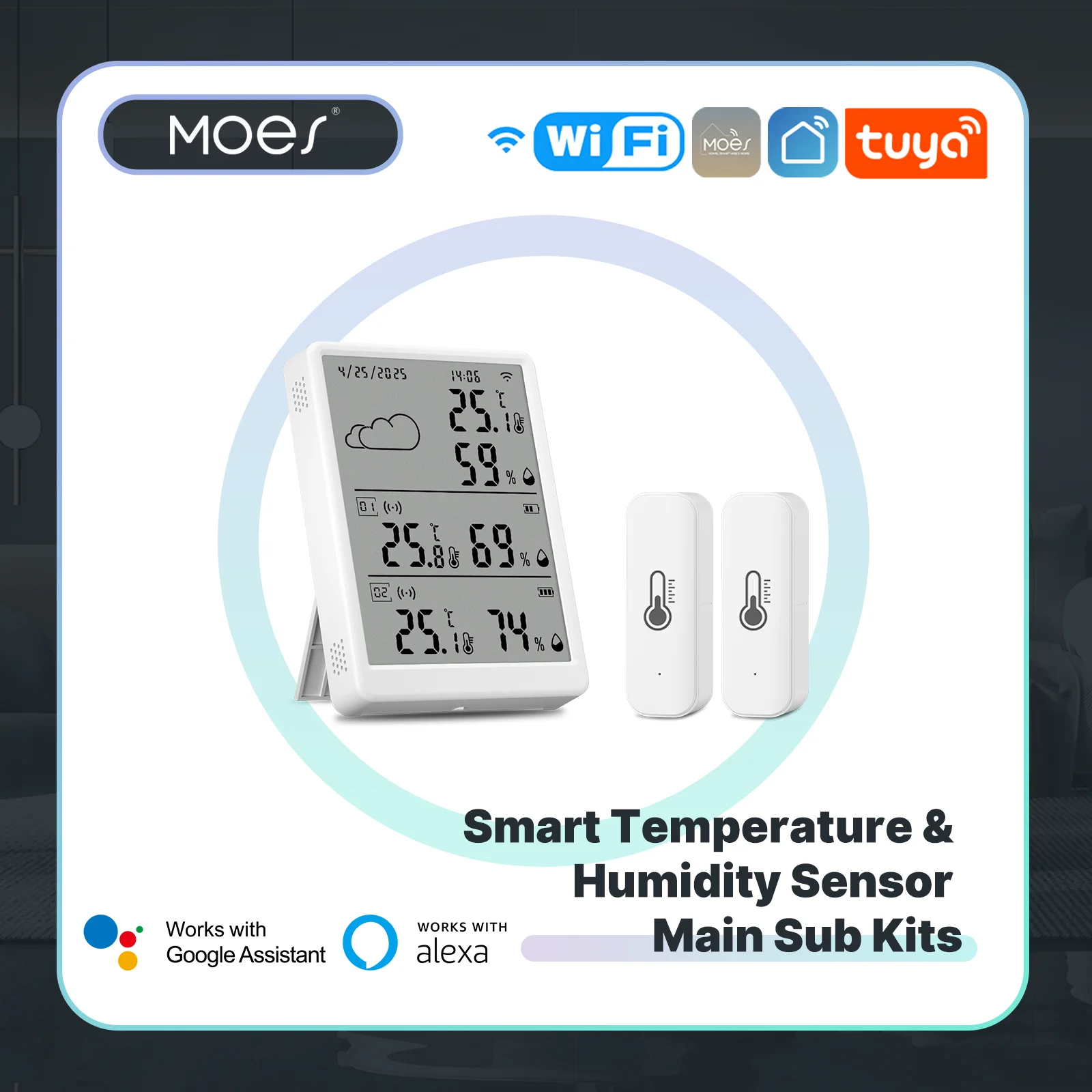 

Умный датчик влажности MOES со светодиодным дисплеем, Wi-Fi RF433, совместимый с Tuya/Alexa/Google Home ​ ​