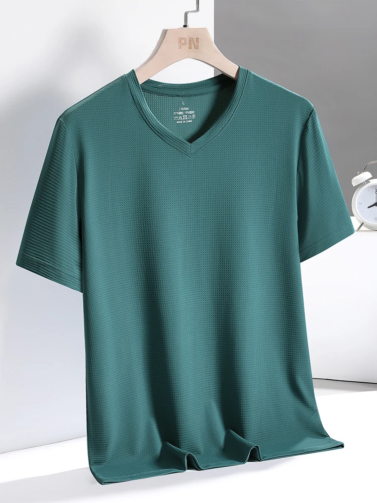 

Big Size V-Neck T-Shirt Men L-6xl 7xl 8xl 9xl Summer New Ice Silk Short Sleeve Stretch T Shirts Men's Casual High Quality Tops