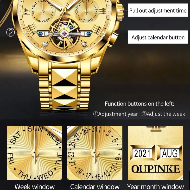 OUPINKE Tourbillon Couple Watch Luxury Original All Gold Male Female Automatic Mechanical Watch Couple Date Preferred Watch Set