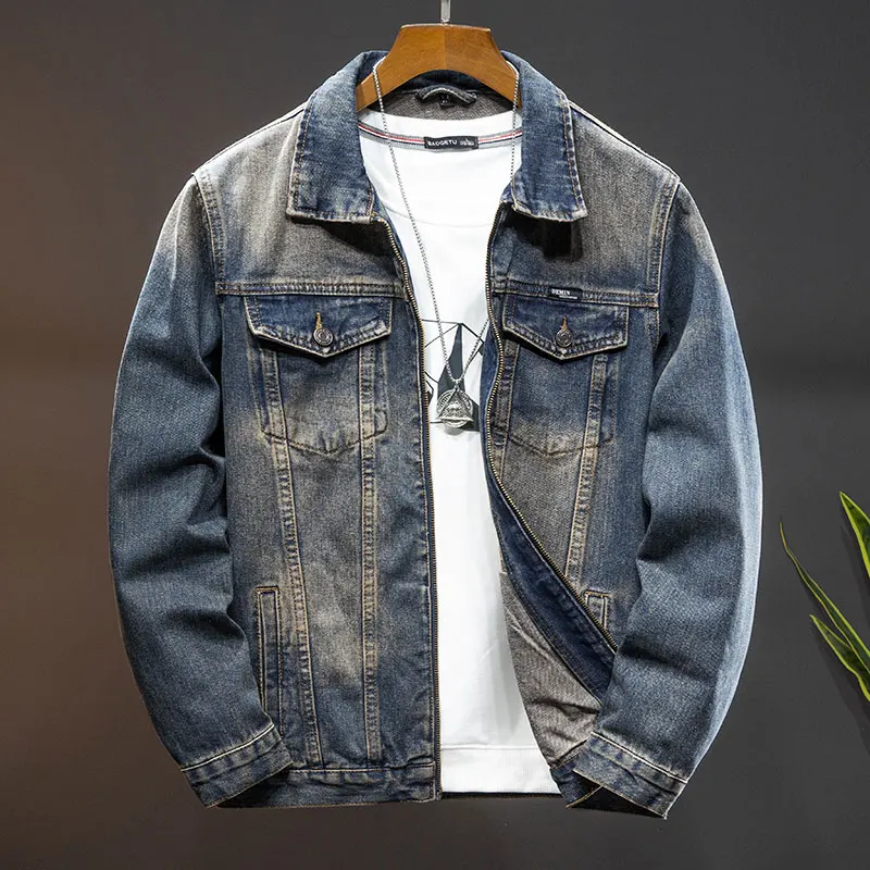 

Casual denim jacket men's high street personalized zippered loose jacket oversized workwear mens jacket clothing