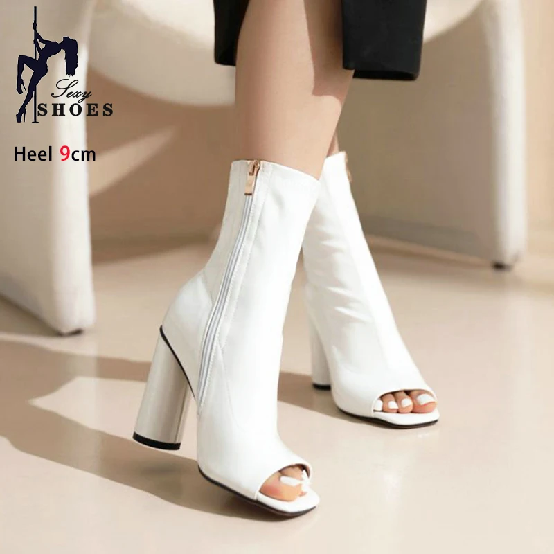 

Fashion Women High Heel Short Boots Side Zip Summer Lady Shoes 2024 New Nightclub Dance Heels Sexy Peep Toe Ankle Boots Female