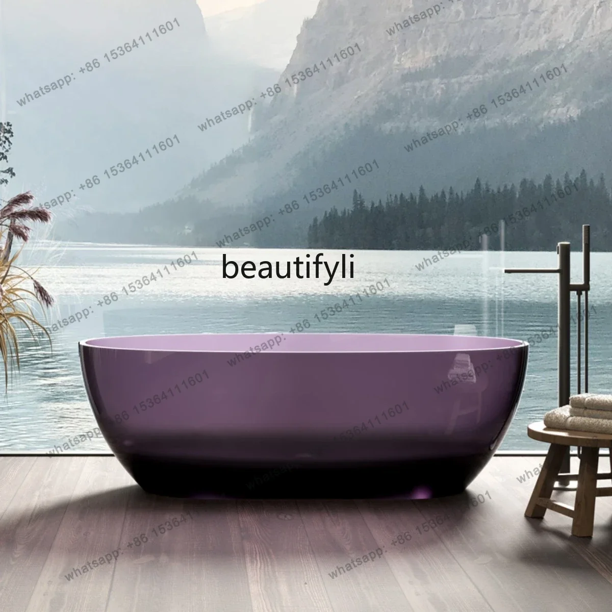 Independent resin transparent household bathtub color integrated hotel double bathtub customization53