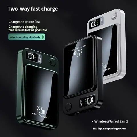 5000 mAh magnetic wireless mobile power, 22.5W/PD20W fast charging for iPhone15Pro Max/14pro/13/12/Android phones