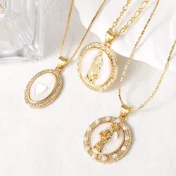 White Pearl Holy Death Necklaces for Women Gold Plated Round Virgin Mary Necklaces Amulet Jewelry Gifts nkeb569