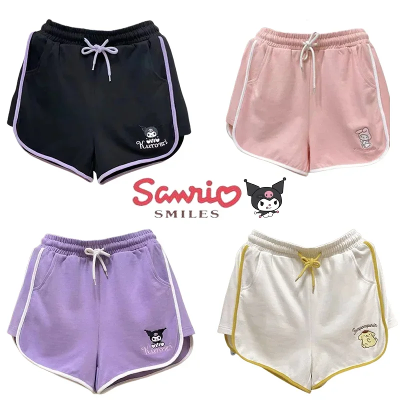 

Шорты пляжные Sanrio Kuromi женские, спортивные свободные с завышенной талией и мультяшным аниме рисунком, домашняя одежда для отдыха, на лето