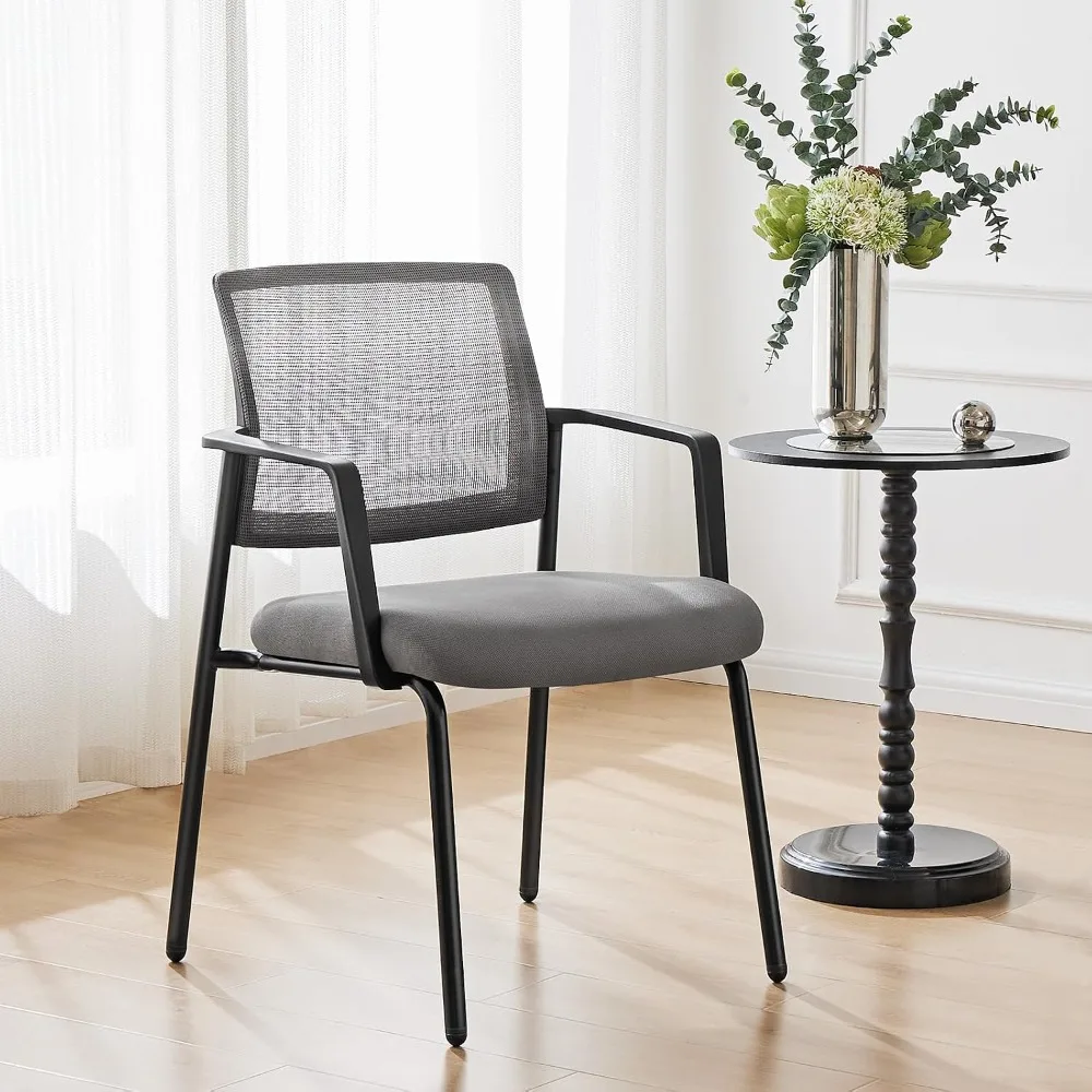 Mesh Back Stacking Arm Chairs - Upholstered Fabric, Sturdy Metal, Easy Storage, Suitable for Home, School, Events