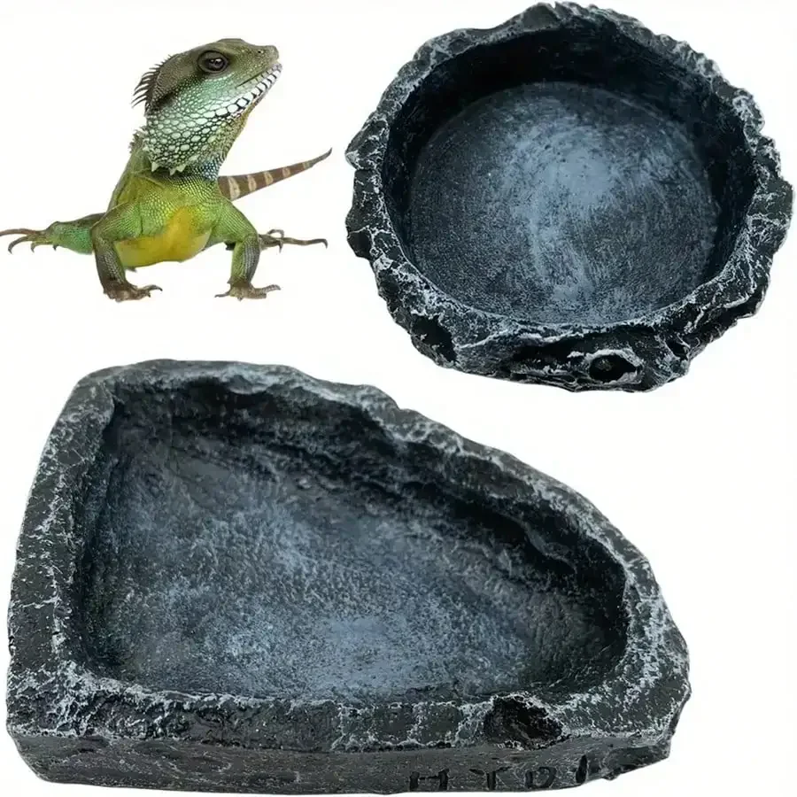 1 Pieza de Comedero y Bebedero Realista para Reptiles Pequeños, con Apariencia de Piedra, Seguro y Duradero, Ideal para Dragones Barbudos y Otros Reptiles