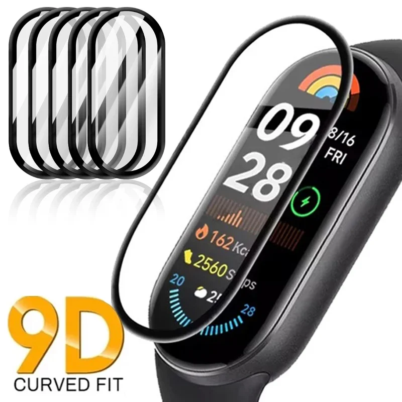 Protector de pantalla curvo 9D para Xiaomi Mi Band 9, película suave transparente antiarañazos, cobertura completa, 1-10 unidades