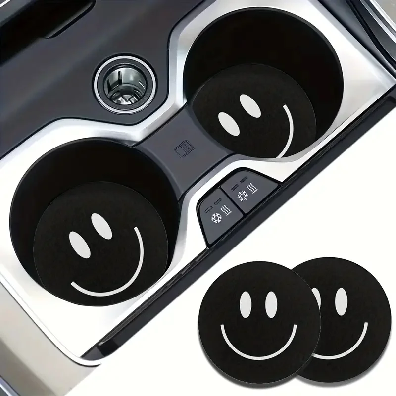 2PCS Car Anti Slip Pad With Printed Smiley Face, Car Water Absorbing And Heat-Insulating Pad