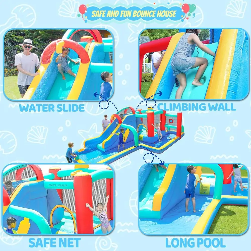 Scivoli d'acqua Iatable per bambini, casa per rimbalzo d'acqua, scivolo d'acqua per bambini gonfiabili per cortile, parco acquatico all'aperto per