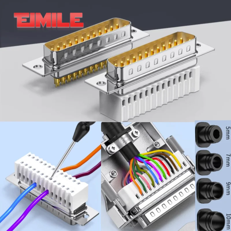 DB25 Metal Shell Connector Thin Soldering-free Solid 25Pin RS232 Serial Port Plug Solderless Male Female Terminal Blocks Adapter
