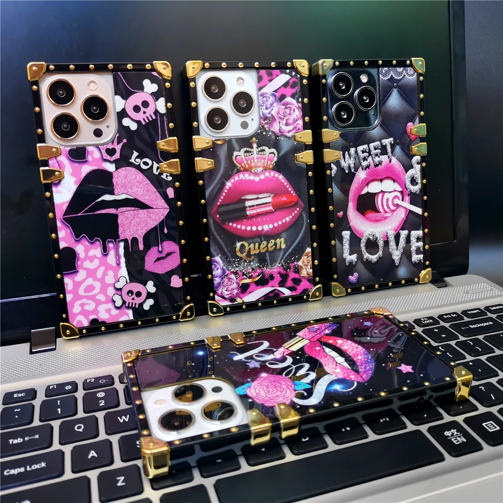 Luxury Glitter Phone Cover Retro Case For iphone 16 PRO MAX 16 Plus Queen lip Case For iphone 15 PRO MAX XS 11 12 13 14 PRO MAX