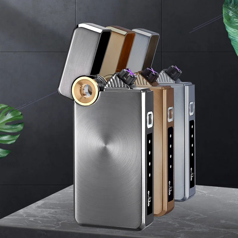 2023 Electric Windproof Metal Cross Double Arc Type-C USB Lighter Plasma Flameless Touch Sensor Battery Display Lighter