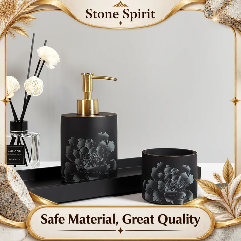 Bathroom Supplies Matte Black Lotion Bottle Cotton Swab Box 150ML Aromatherapy Bottle Tray Bathroom Decoration Accessories