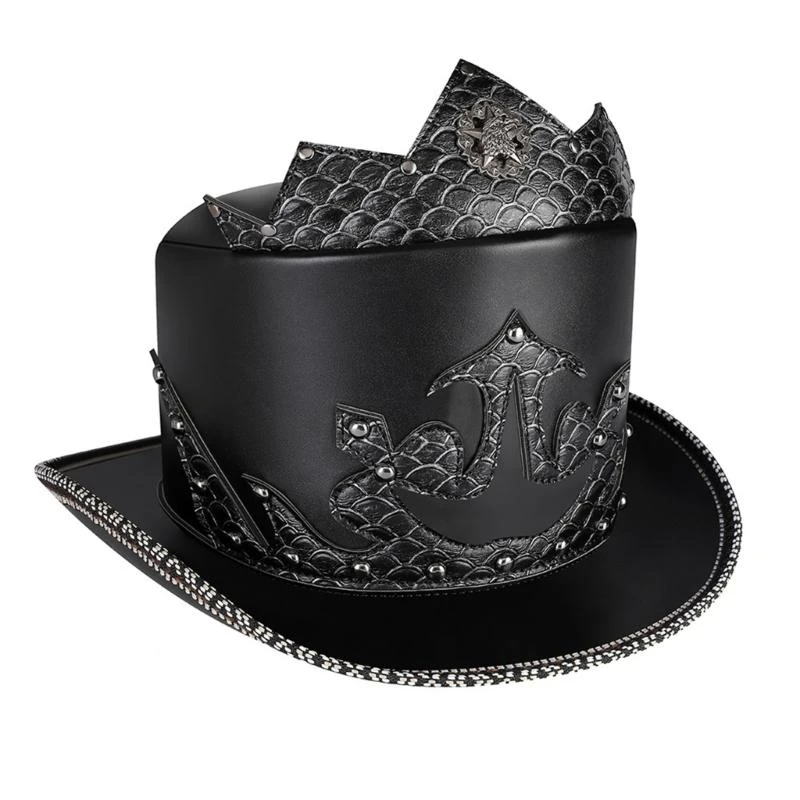 49MF Teens/Adult Prom Party PU Hat Teens Funny Dress Up Halloween Party Magician Hat