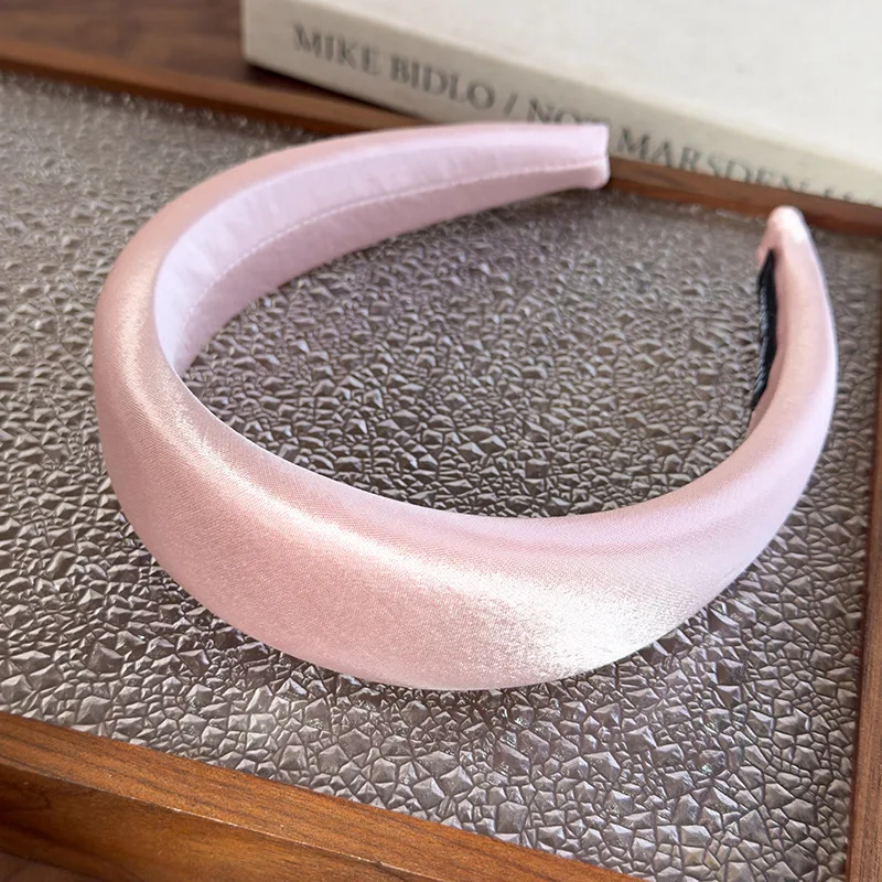 Spring/summer New Bright-coloured Satin Headbands 4cm Wide-Brimmed Sponge Hair Band Woman Temperament Hair Hoop Hair Accessories