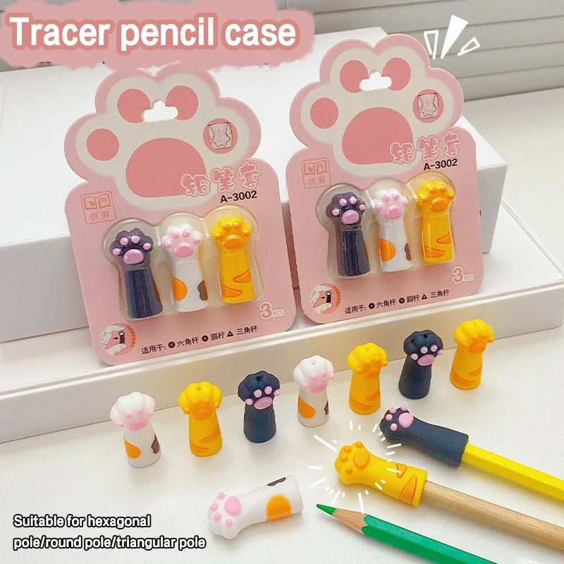 3Pcs Lovely Cat Paw Pencil Cap Cute Pen Topper Covers Stoppers Needles Point Silicone Protector Pencil Extender School Supplies