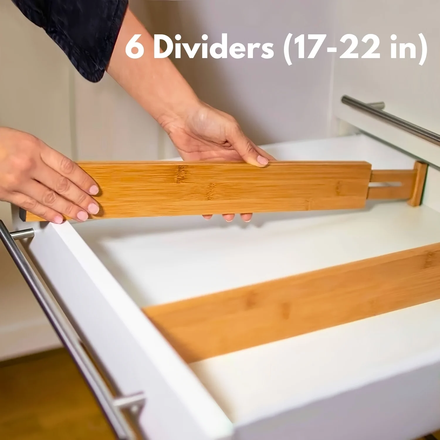 

6pcs Adjustable Bamboo Drawer Dividers with Labels – Expandable Storage Organizers for Kitchen, Bathroom, Office & Dresser, 17-2