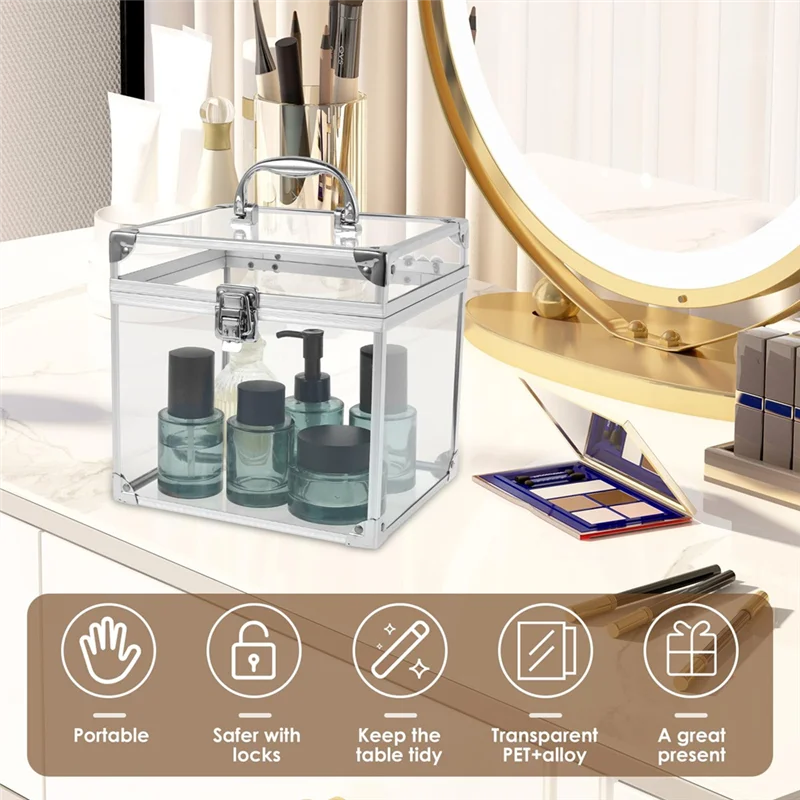 

Ultra Crown Box, Clear Makeup Case Train Case With Latches & Handle Makeup Tools Box A