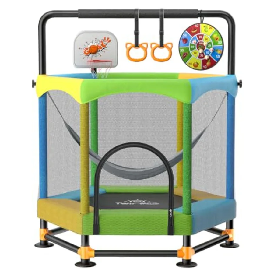 

60 Trampoline for 5FT Fortified Toddler Trampoline with Anti-Rollover Bottom Indoor Outdoor Safety Enclosure Adjustable Gymnast