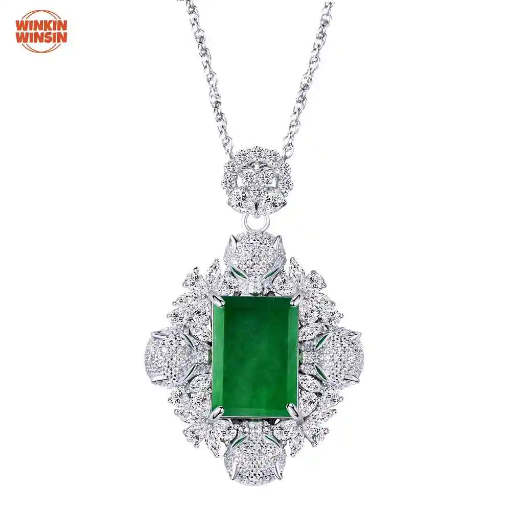 

Winkin Winsin New Style S925 925 Sterling Silver Chalcedony Green Plate Green Lab Grown Gemstones Diamond Pendant