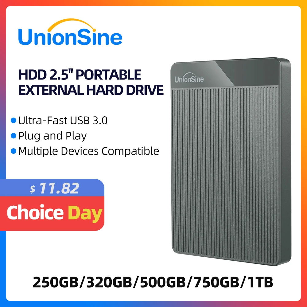 Внешний жесткий диск Unionsine 2,5 дюйма USB3.0, 500 ГБ/1 ТБ/2 ТБ, портативное хранилище для жесткого диска, совместимое с ПК, Mac, настольными компьютерами, ноутбуками, MacBook