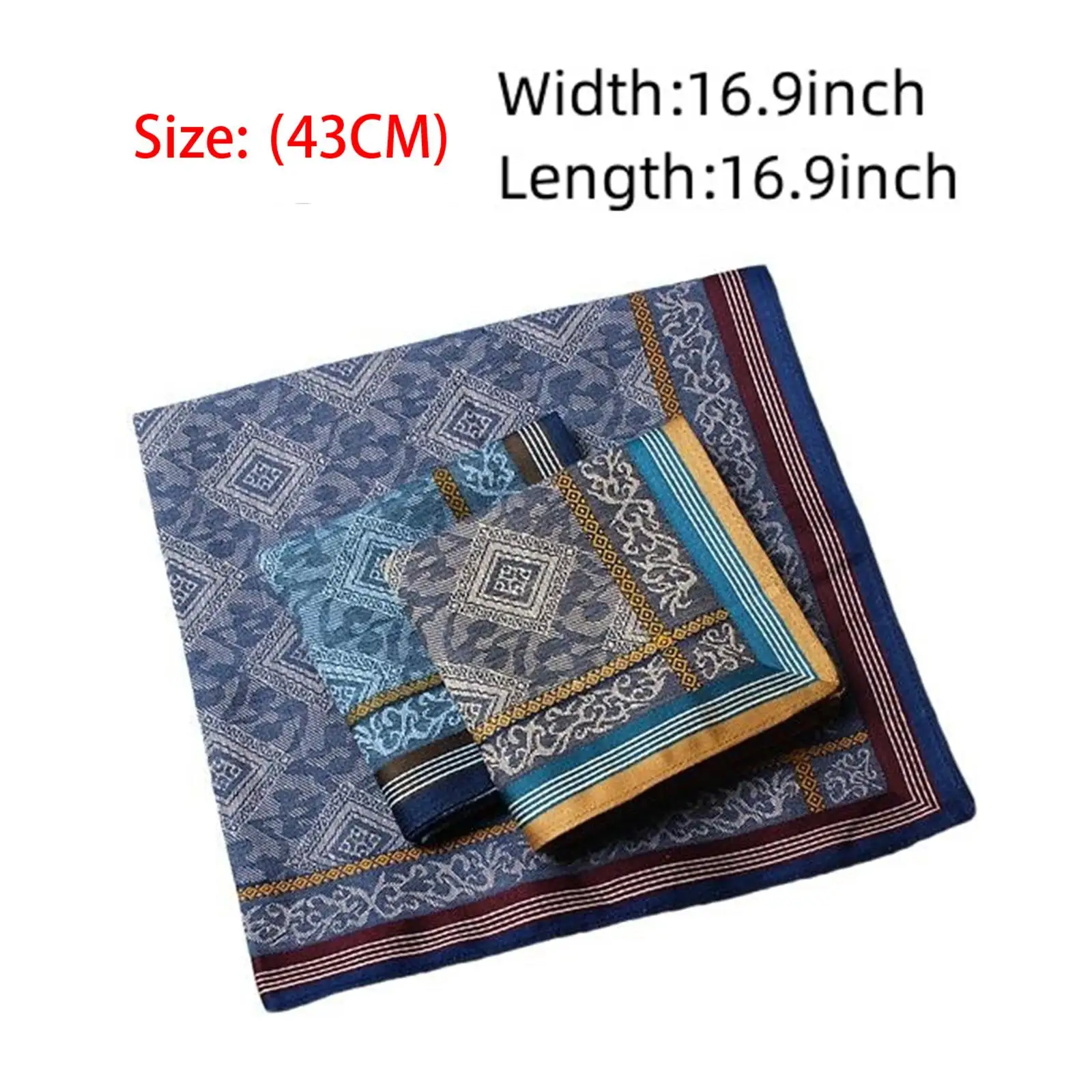 3x algodão masculino lenço hankies presente conjunto 43cm x 43cm jacquard padrão hanky bolso quadrado para noivos celebração avós