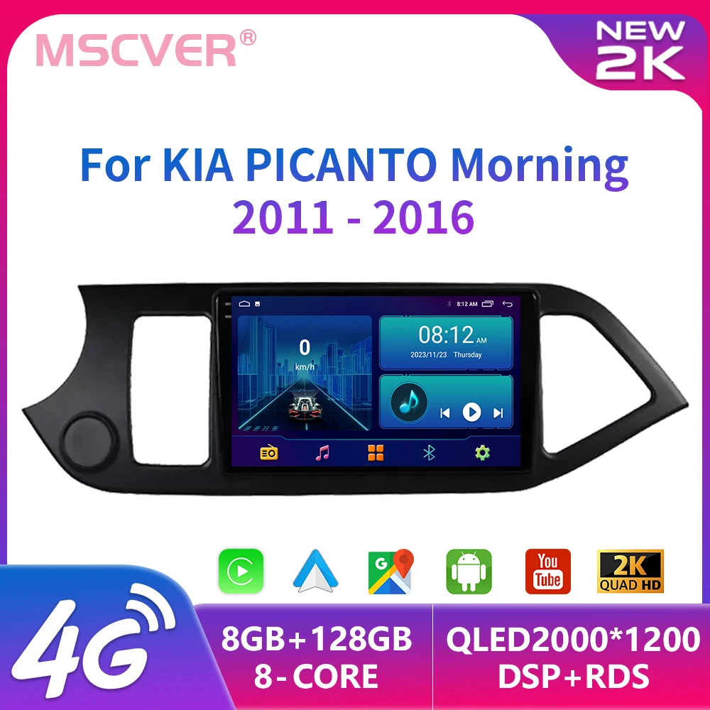 

2din Android 13 Carplay Auto Radio Multimidia Videospeler Voor Kia Picanto Ochtend 2011-2016 Navigatie Gps Head Unit 8Core 4G