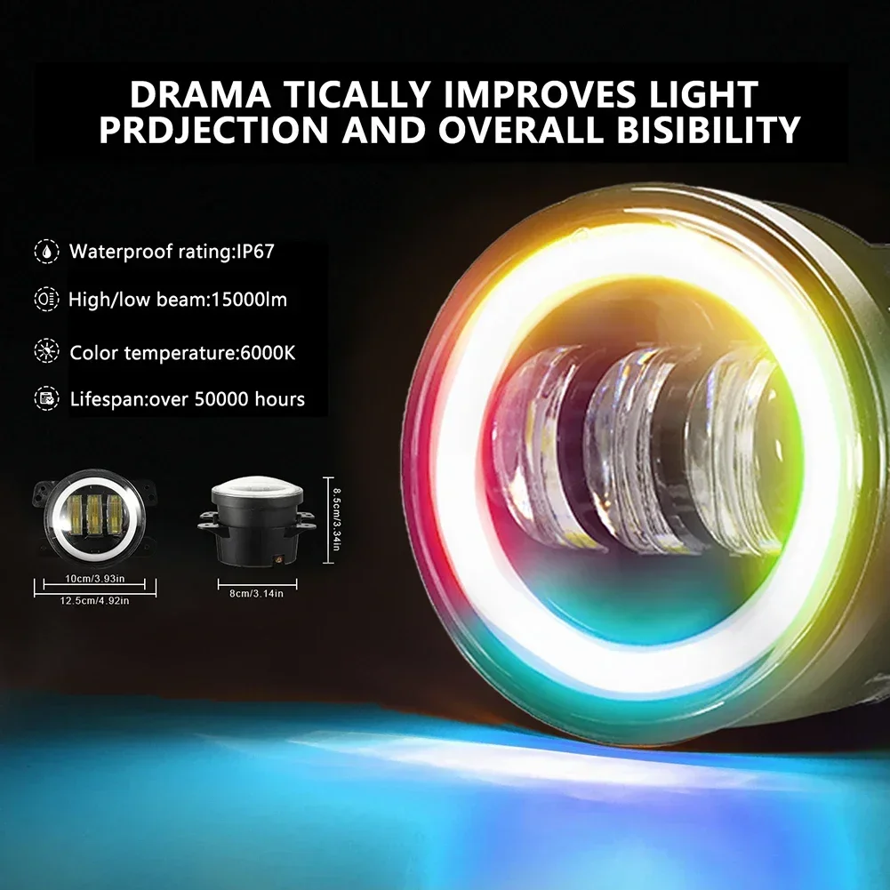 2pcs/set 4 Inch Car RGB Fog Lights Dazzling Angel Eyes Off-road Vehicle Headlight Modified Car LED Headlights