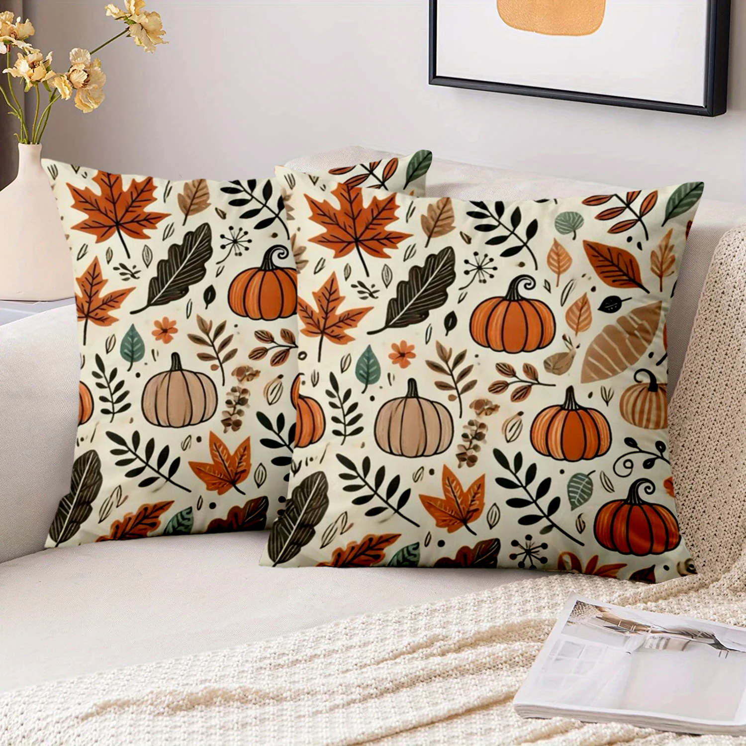 1 Pieces Autumn Leaves And Pumpkins Patterned Throw Pillows Polyester pillowcase, sofa decorative cushion cov Headboard Pillow