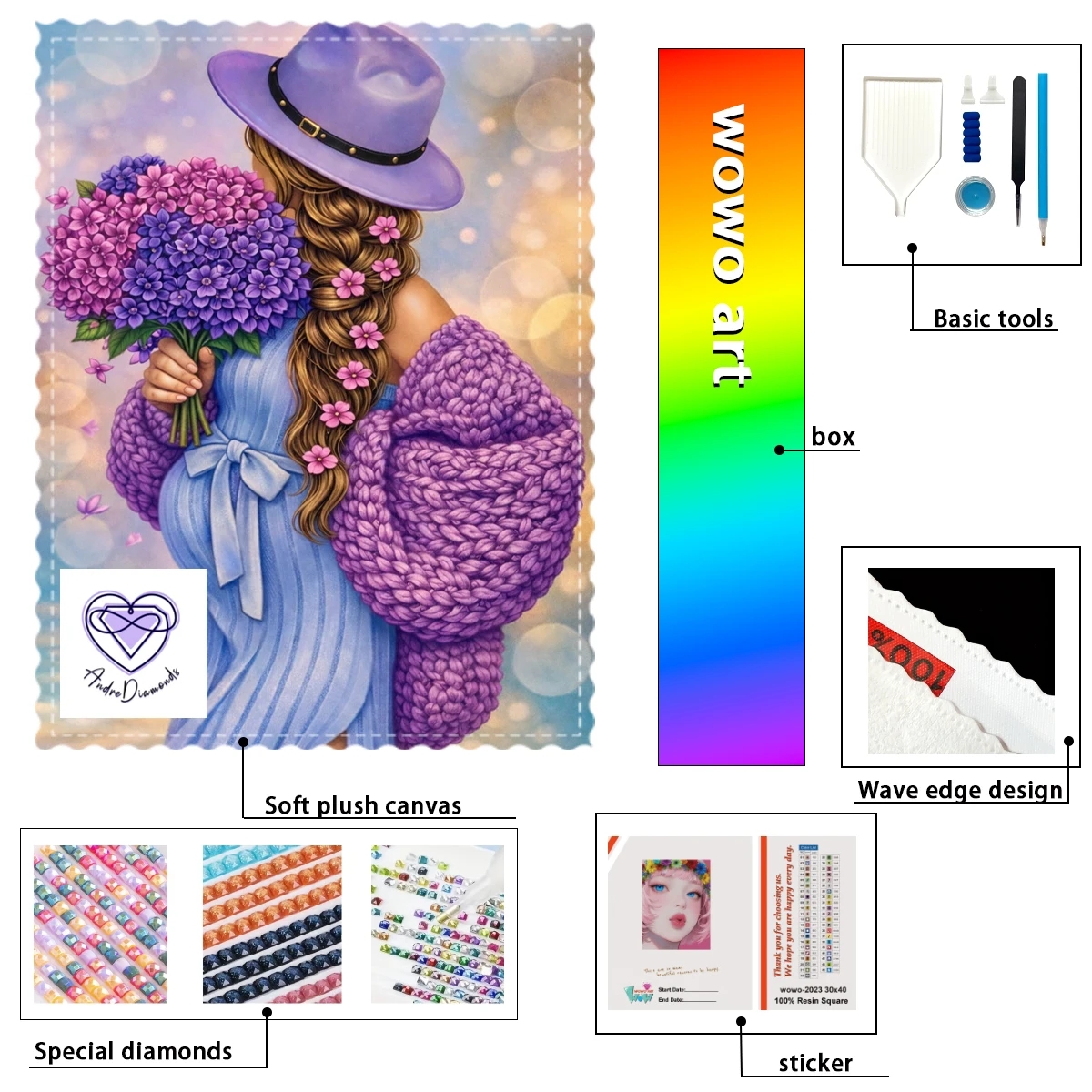 

【Andre Diamond Art】Элегантный фиолетовый кардиган для беременных Resin FD &AB &CR с ослепительным узором, выполненным из флокированной ткани в качестве основы.