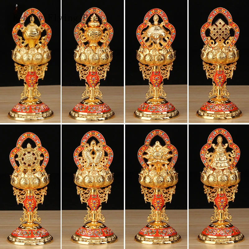 

8PCS/LOT Nepalese Handicraft Cloisonne Esoteric Buddhist Tool Auspicious Eight Treasures Buddha Statue Tibetan Buddhist Articles