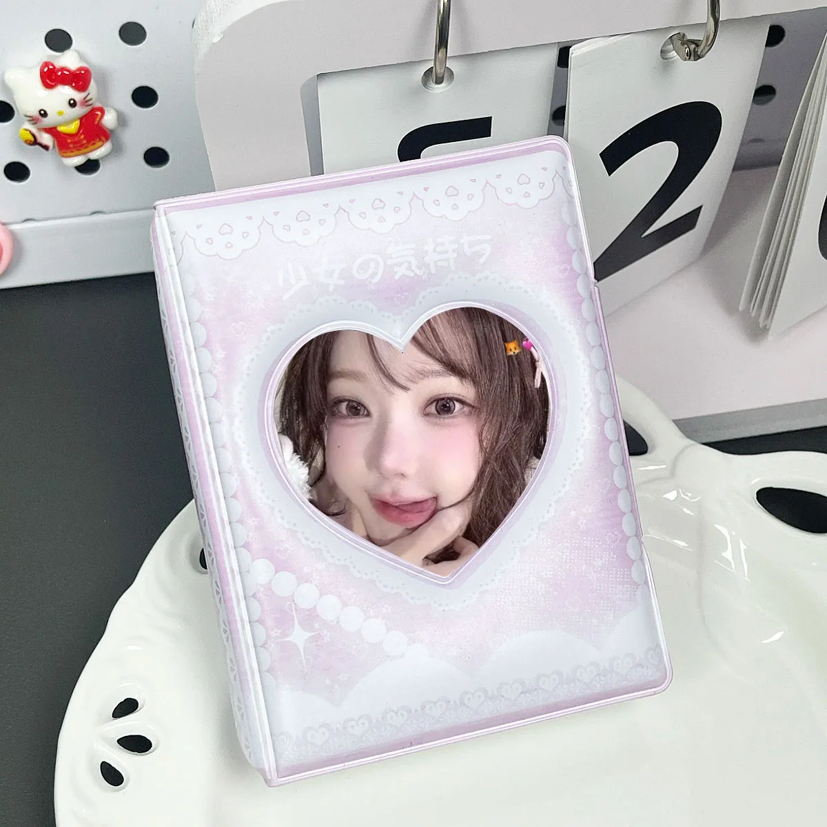 Pink Heart-Shaped Photo Card Holder for Girls, Kpop Portable Mini Photo Album, Polka Dot Star Idol Album Card Collection, Pu Material, 3-3.5inch Idol Photo Cards, Campus Card Holder