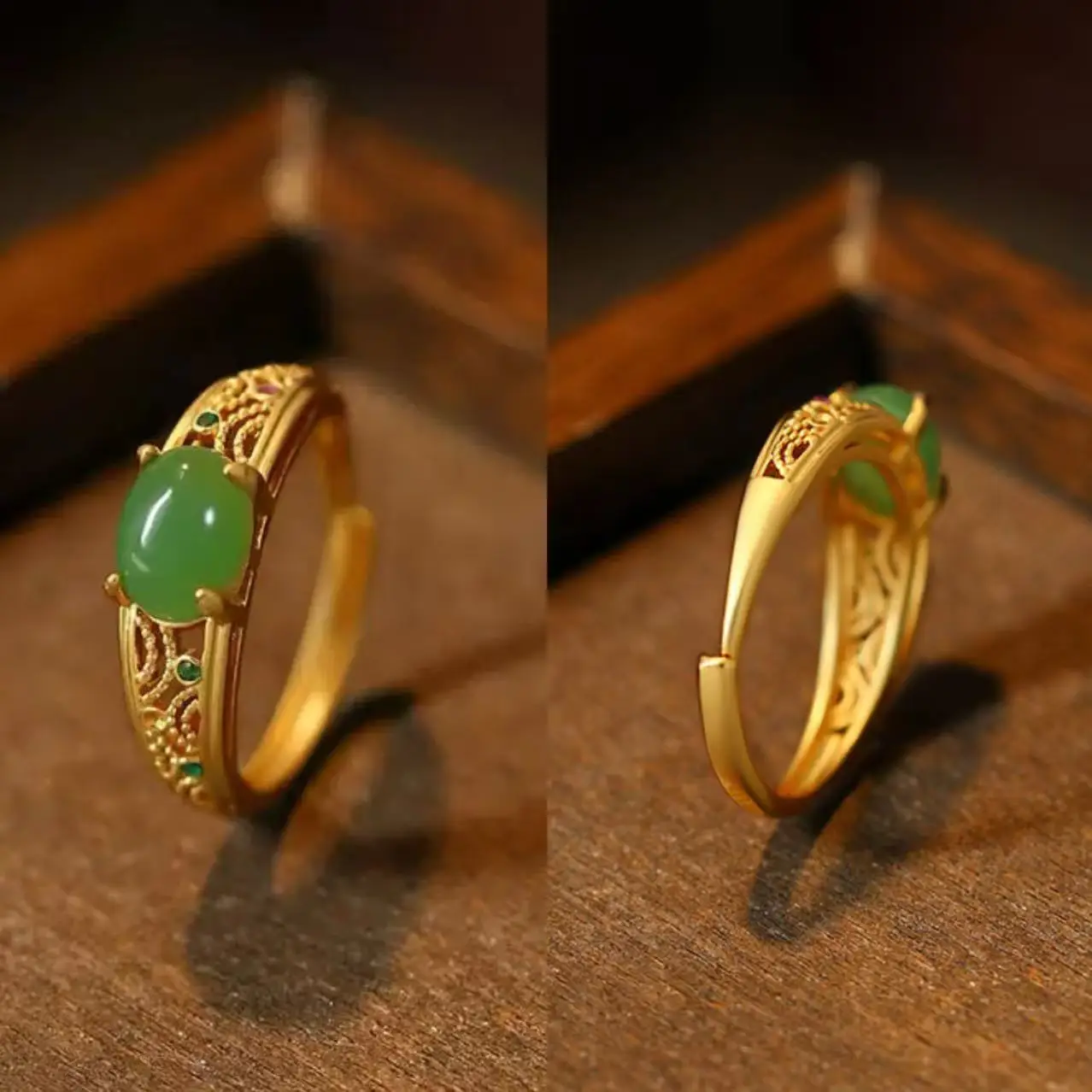 العرقية الصينية مطلية بالذهب خواتم للنساء البطانة اليشم الزركون الساطع تألق مجوهرات فاخرة مثمنة نجمة على شكل هدايا محظوظة #4