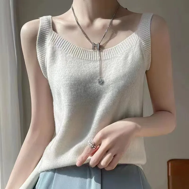 Basic Sleeveless Knit Top for Women Solid Soft Sweater Vest Office Lady Elegant Summer Outfit