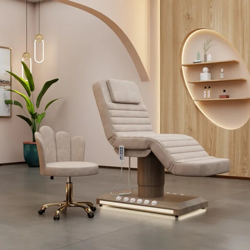 

Luxury Salon Electric Spa Beauty Treatment Chair Luxury Curved Facial Lash Eyelash Extension Bed Beauty Brown Massage Table