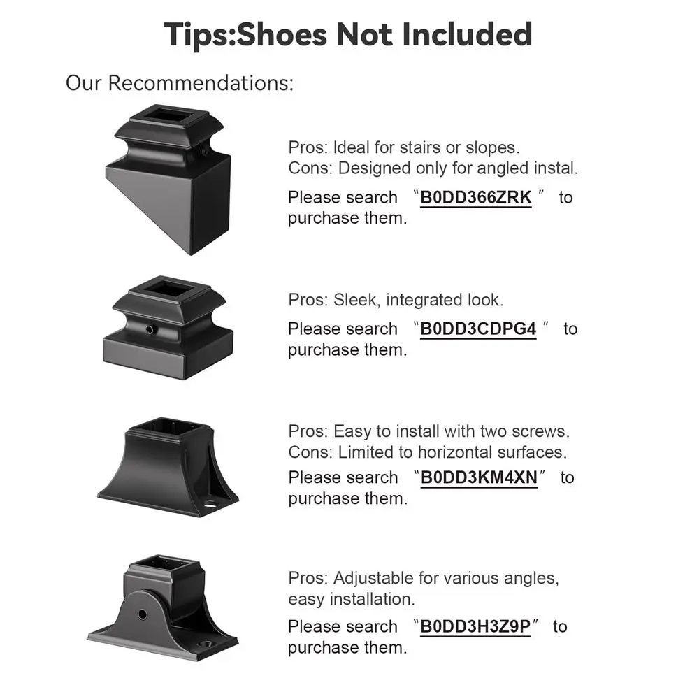 درابزين حديد مجوف أسود لدرابزين الدرج الداخلي - 12 عبوة مع 2 لقمة ثقب خشبية