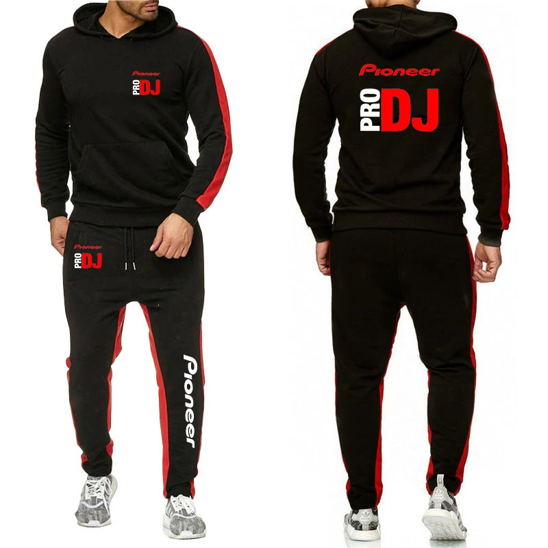 2025 DJ Pioneer PRO Print Men's New Solid Color Leisure Set Drawstring Hoodies+Sweatpant Sports Comfortable Suit