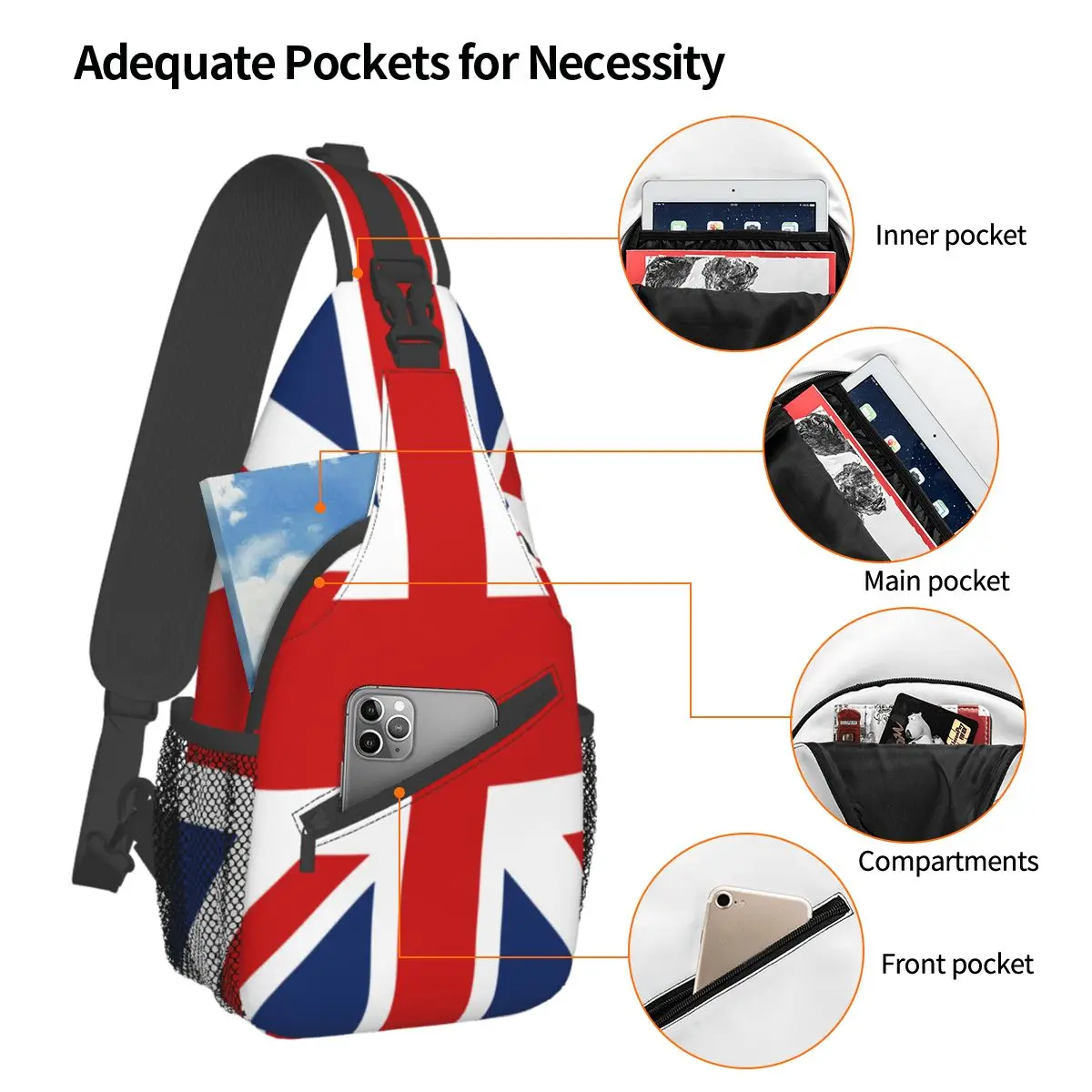 Men\'s Chest Bag UK British Flag Casual Waist Bag Small Short Trip Travel Carry Bag Shoulder Crossbody Bag