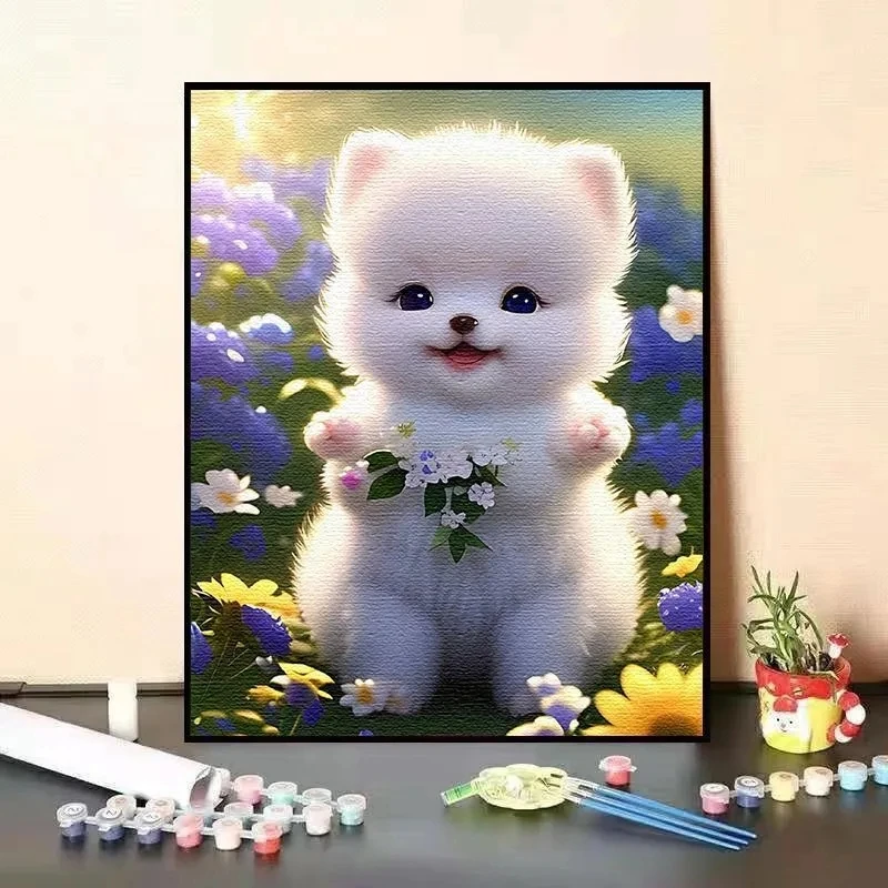 

Cute dog digital oil painting fill color D girl birthday handmade painting department decorative painting