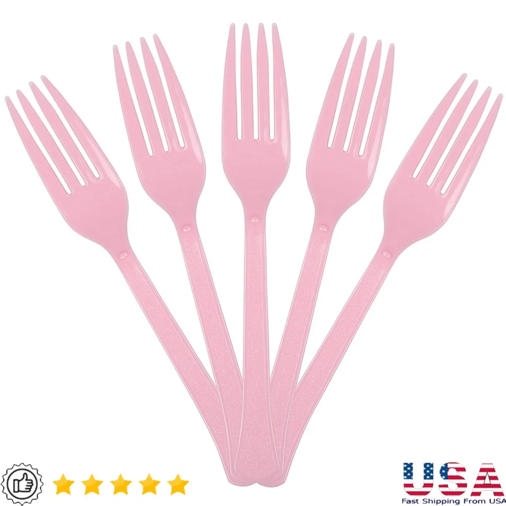 

Пластиковые вилки, 50-слойная одноразовая посуда, светло-розовые товары для вечеринок, прочные для мероприятий, столовых торжеств