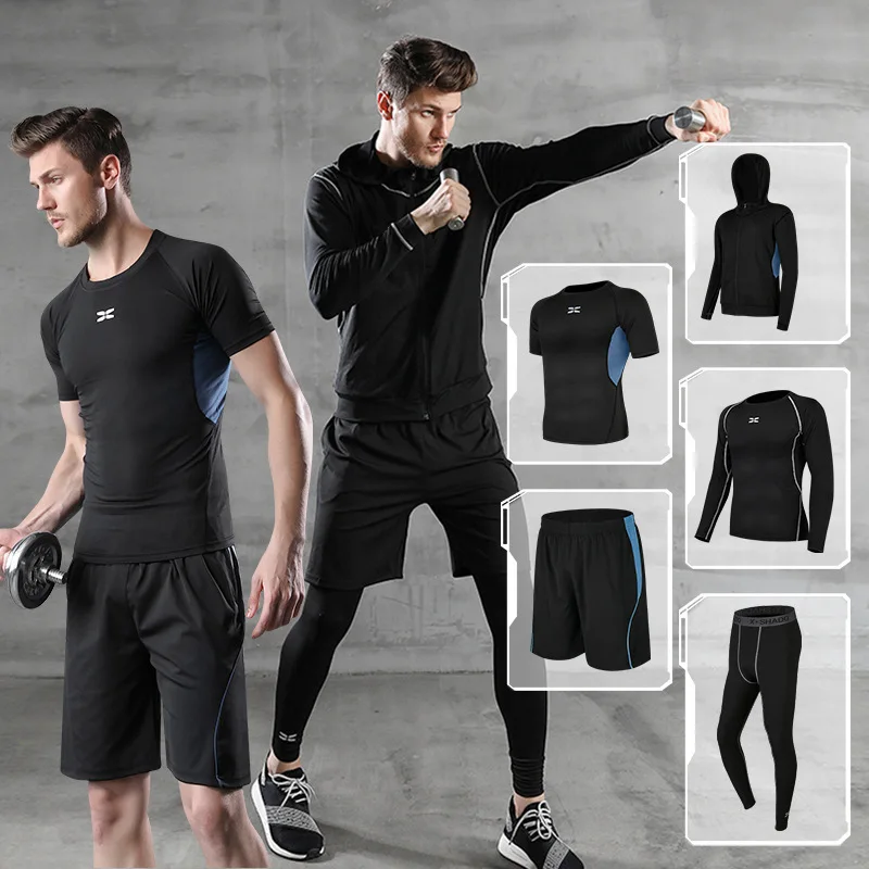 5 Pcs/Set Mens Tracksuit Gym Fitness Compression Sports Suit Clothes Running Jogging Training Wear Exercise Workout Tights