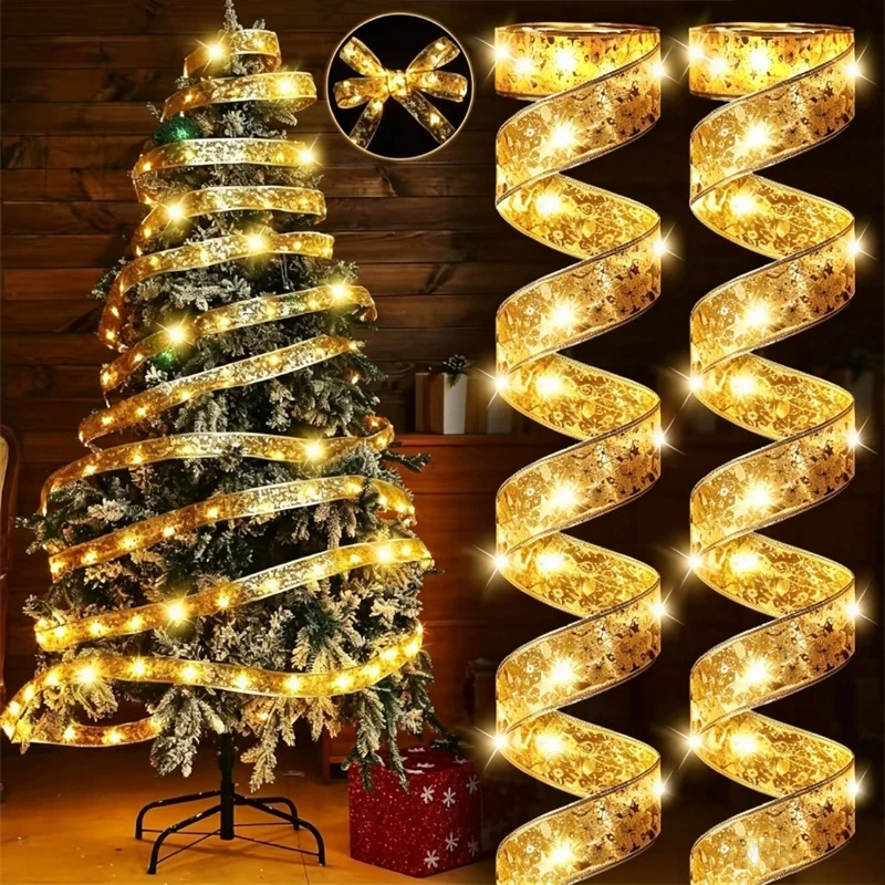 Christmas Ribbon Lighting String Shiny Wave Design Riband LED Lights AA Battery Powered New Year Christmas Tree Wedding Decor