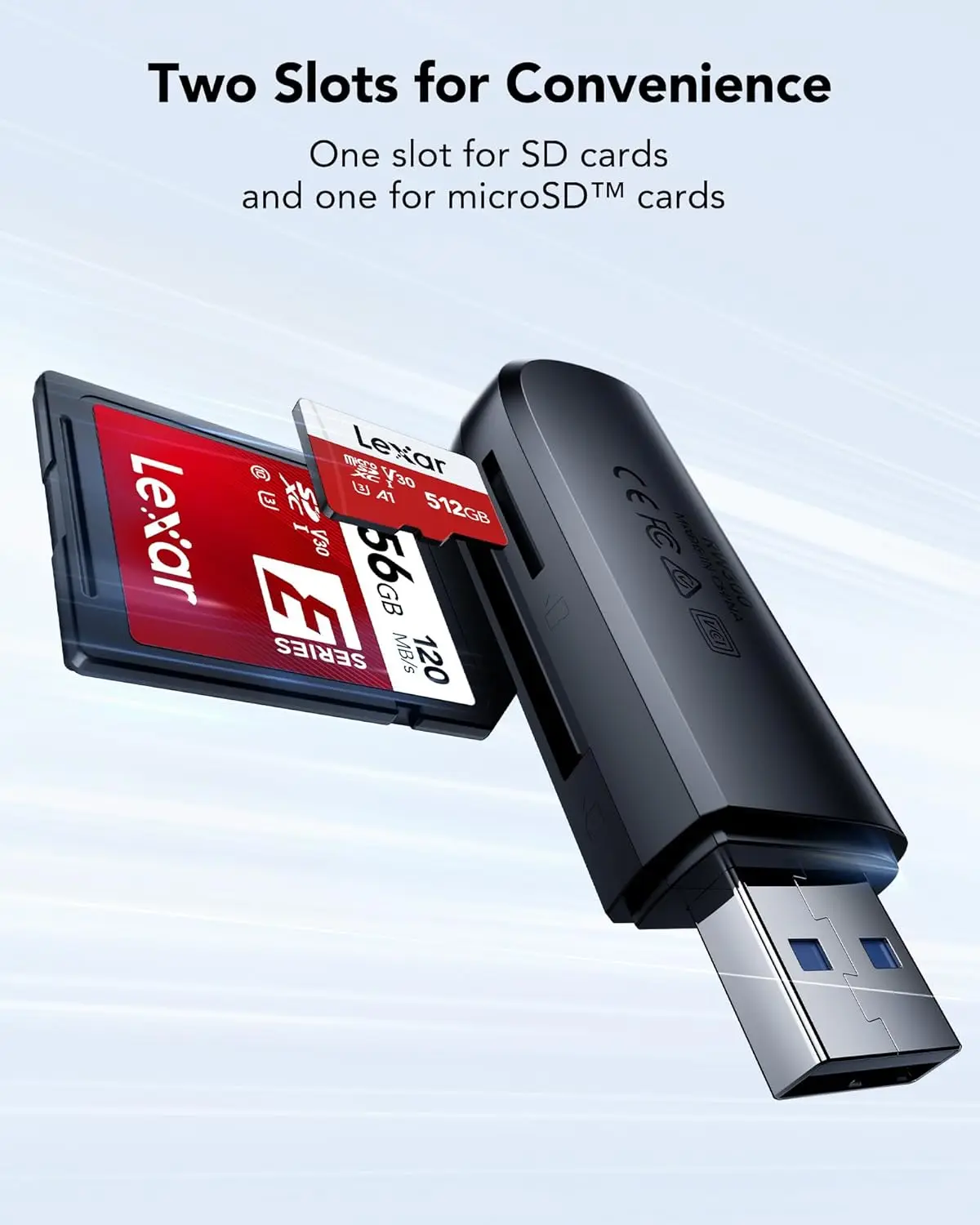 محول قارئ بطاقة الكاميرا بفتحة مزدوجة ، قارئ بطاقة OTG MicroSD ، USB Gen 1 Up to mbps ، من أجل SD MicroSD SDXC