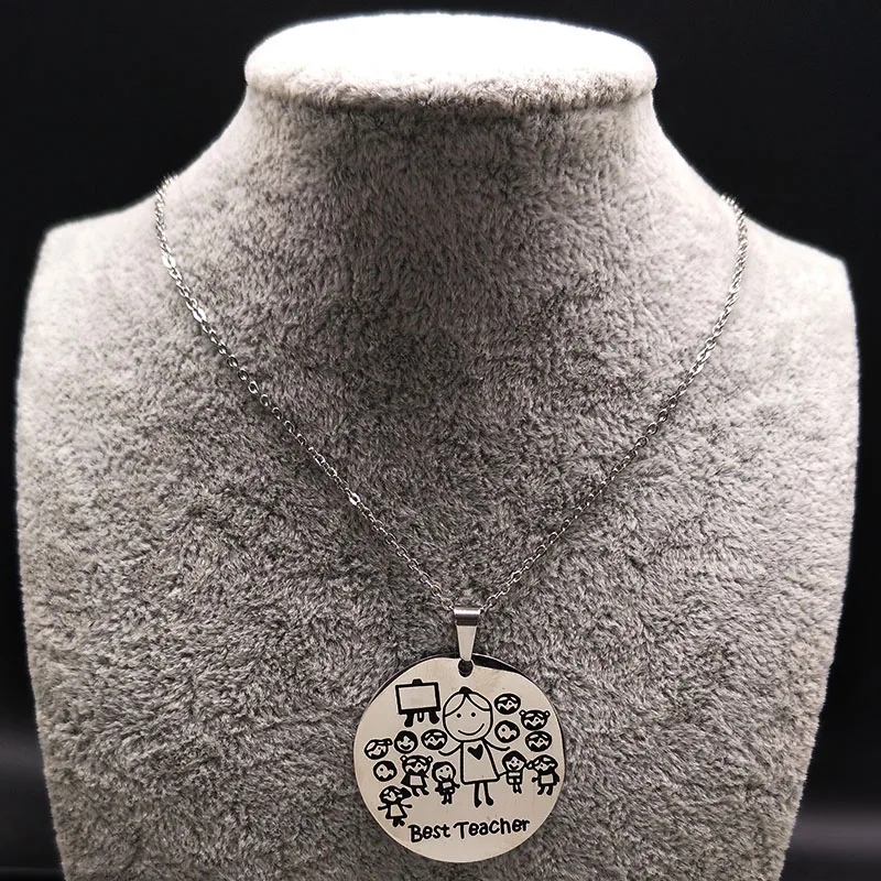 2024 Fashion Teacher Stainless Steel Necklace Women jewlery Silver Color Necklaces & Pendants Jewelry acero inoxidable ND21A
