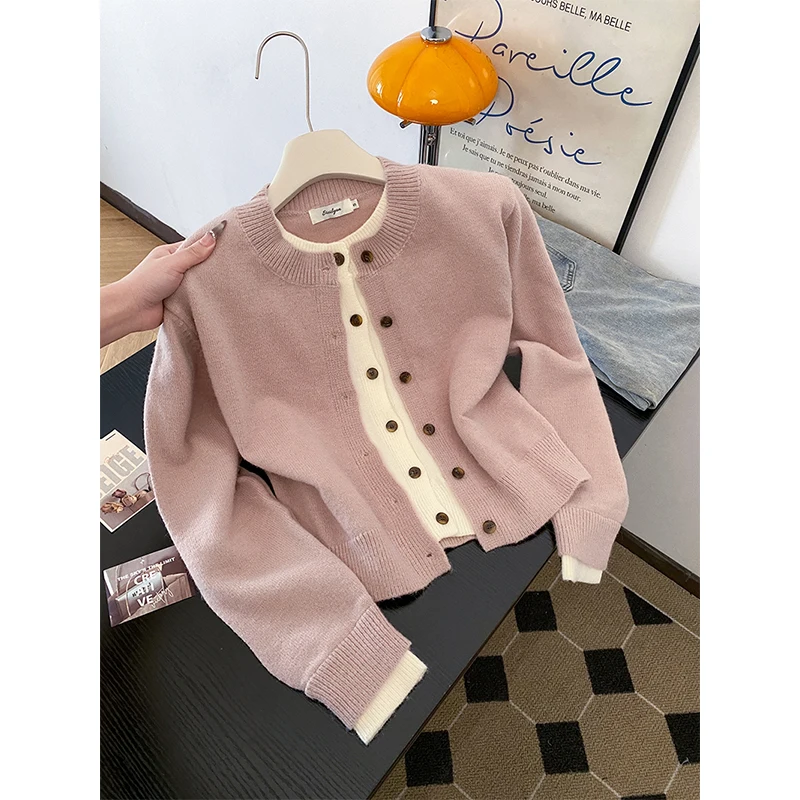 

Укороченный вязаный кардиган, женский модный лоскутный свитер, верхняя одежда, осень-зима, корейский трикотаж, уличная одежда, джемперы с длинными рукавами